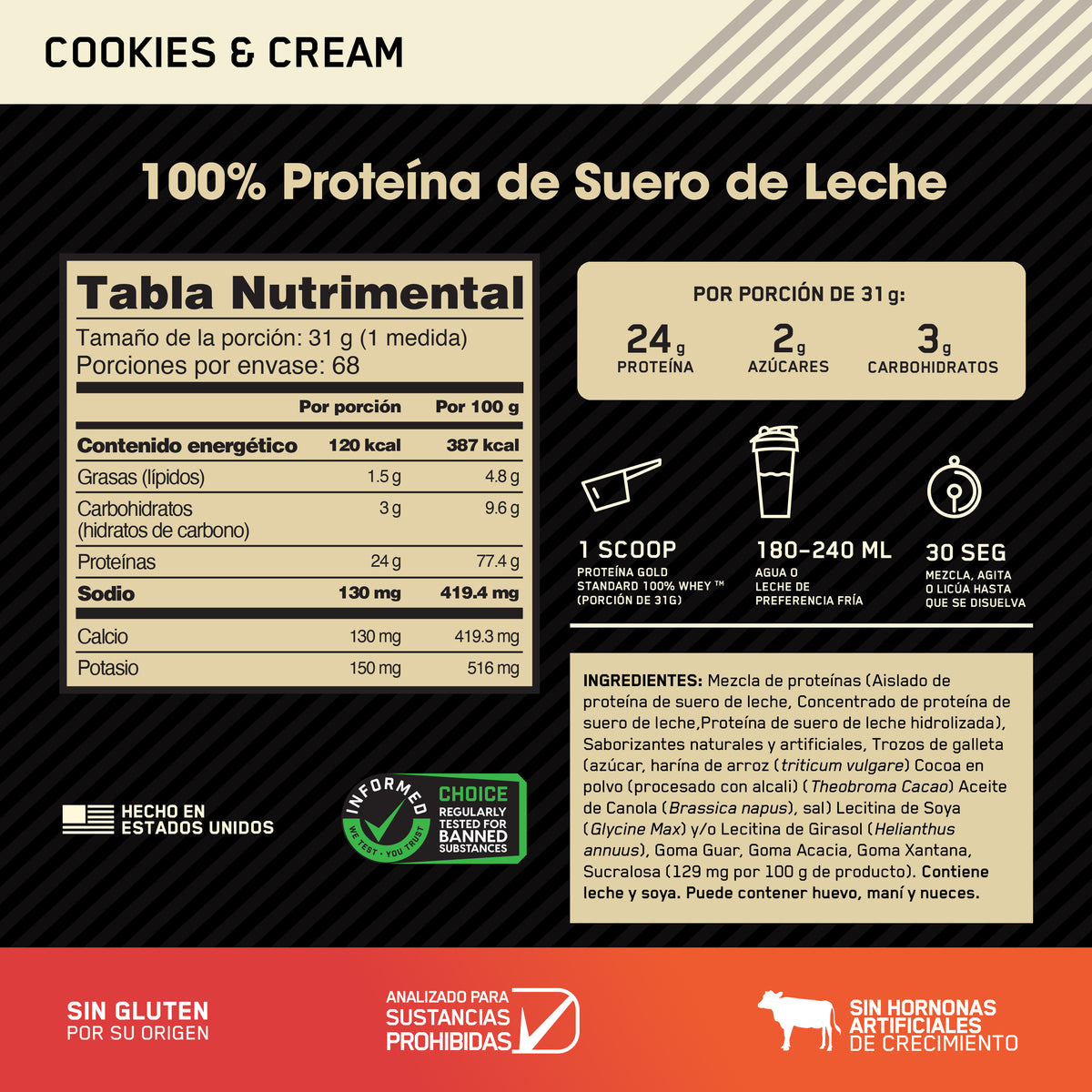 Gold Standard 100 % Whey Isolated Blend Sabor Cookies & Cream