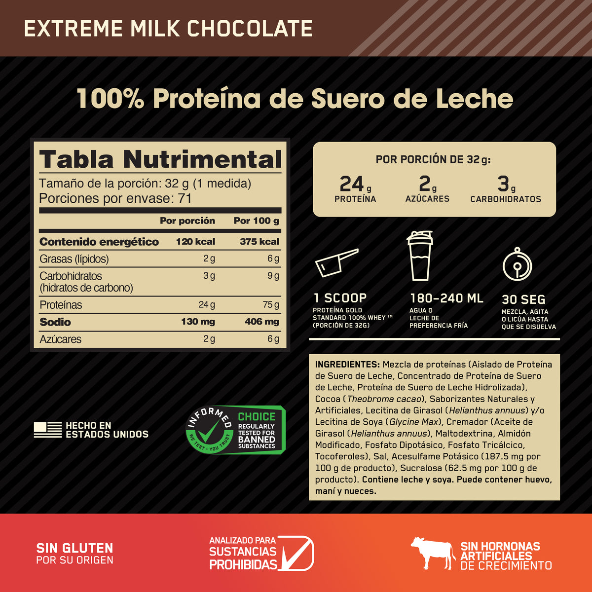 Gold Standard 100 % Whey Isolated Blend Sabor Extreme Milk Chocolate