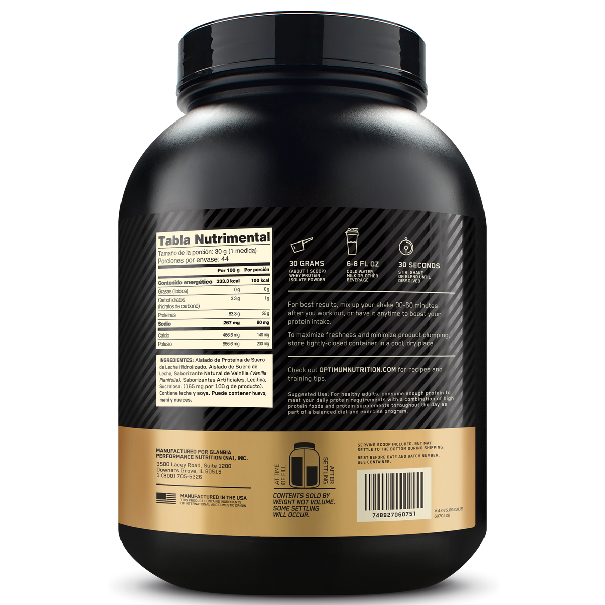 Gold Standard blend Proteína Aislada Hidrolizada 100% Sabor Rich Vanilla
