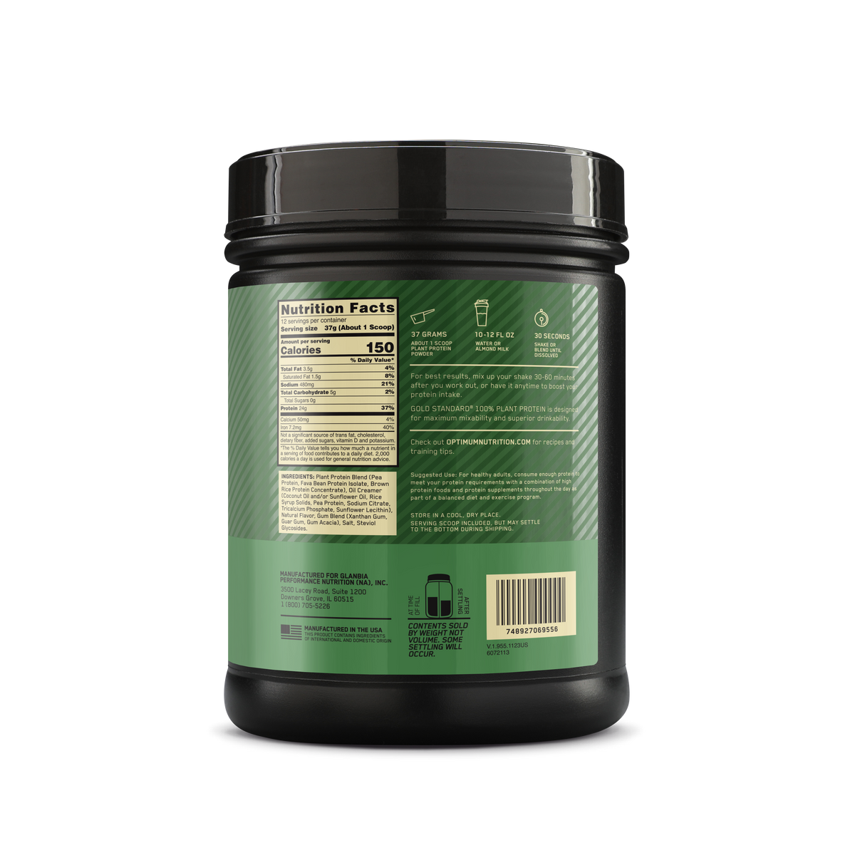 Gold Standard 100% Plant based Proteina sabor Vainilla, 0g de azúcar, Gluten Free, Vegana.