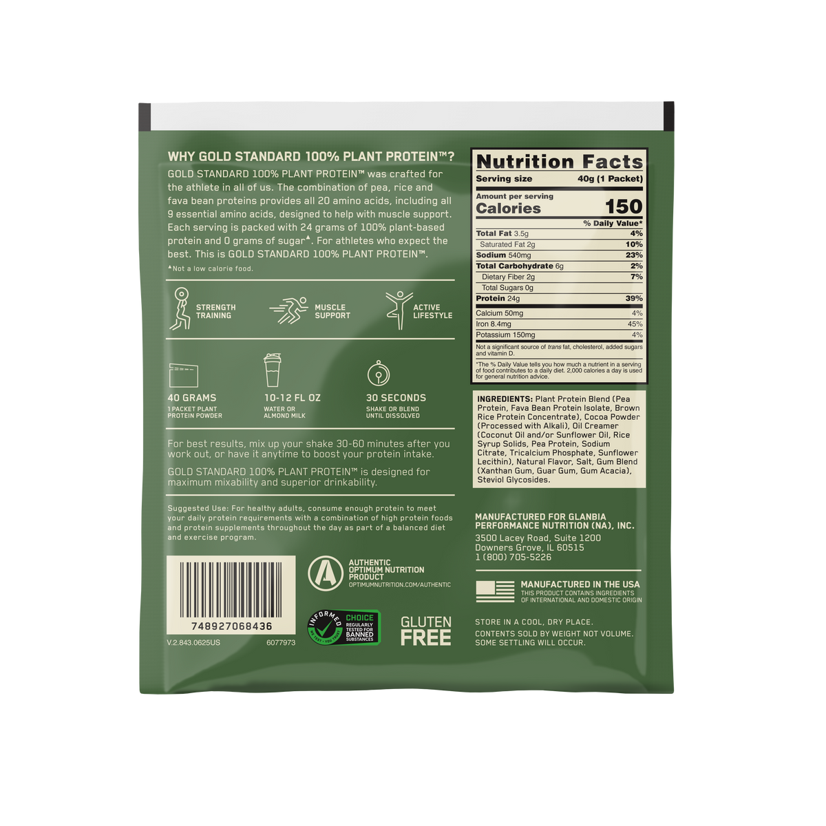 Gold Standard 100% Plant based Proteína Sachet Chocolate