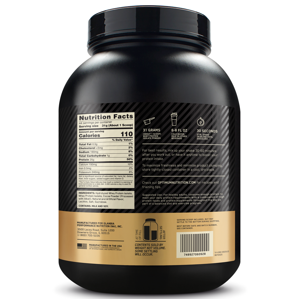 Gold Standard blend Proteína Aislada Hidrolizada 100% Sabor Chocolate Bliss