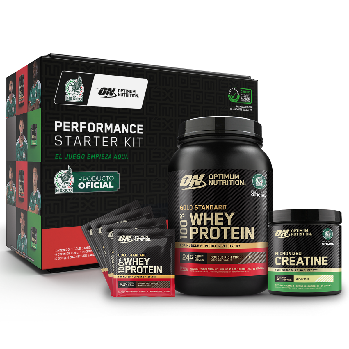 ON Starter Kit - Proteína ON Whey 2 lb chocolate + Creatina 300g + Sachet