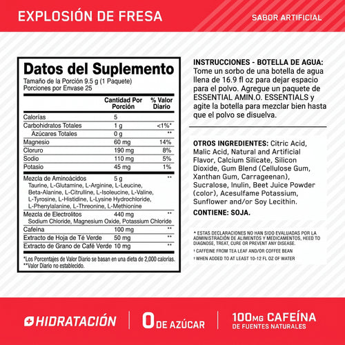 AMINO NRGY + Electrolitos Stick Packs Sabor Strawberry